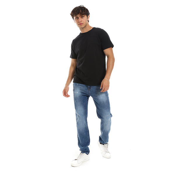 Slip On Textured Short Sleeves Cotton Tee - Black