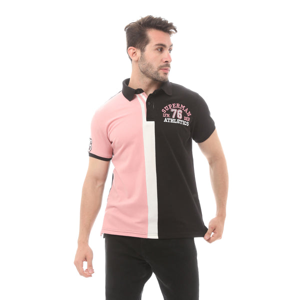 Knitted Light Pink & Black Cotton Polo Shirt