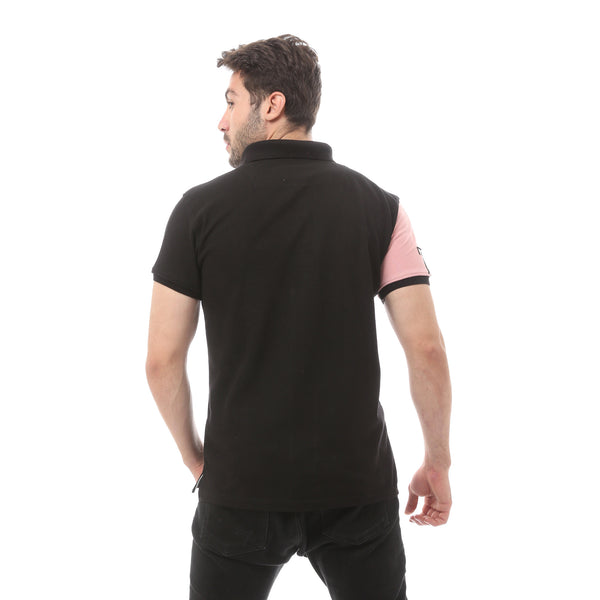 Knitted Light Pink & Black Cotton Polo Shirt