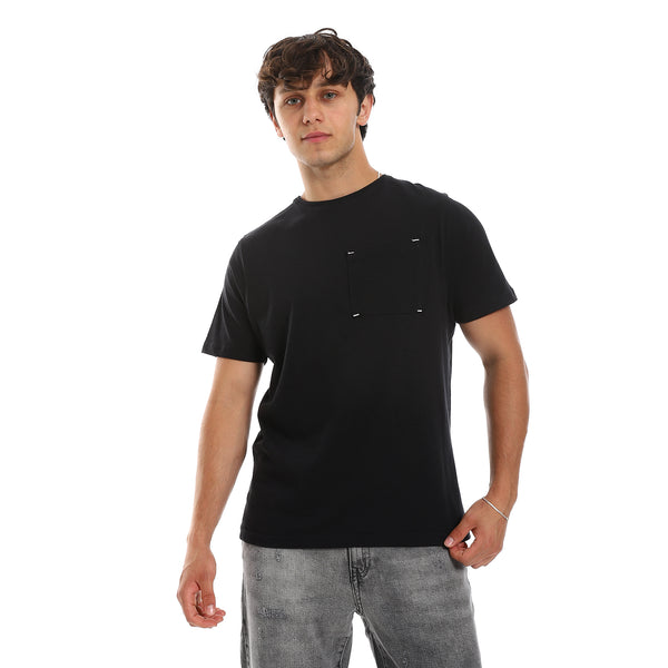 Black Tee With Chest Pockets & Round Neck