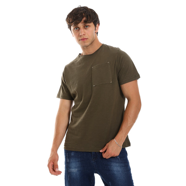 Chest Pocket Slip On Heather Olive Cotton Tee