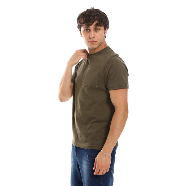 Chest Pocket Slip On Heather Olive Cotton Tee