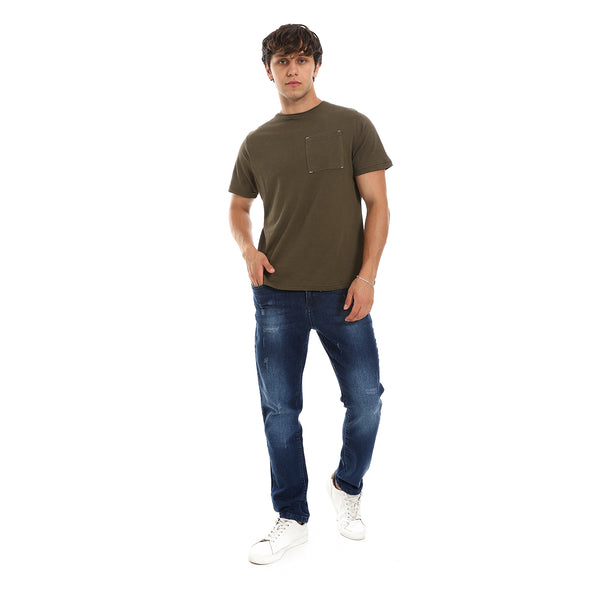 Chest Pocket Slip On Heather Olive Cotton Tee