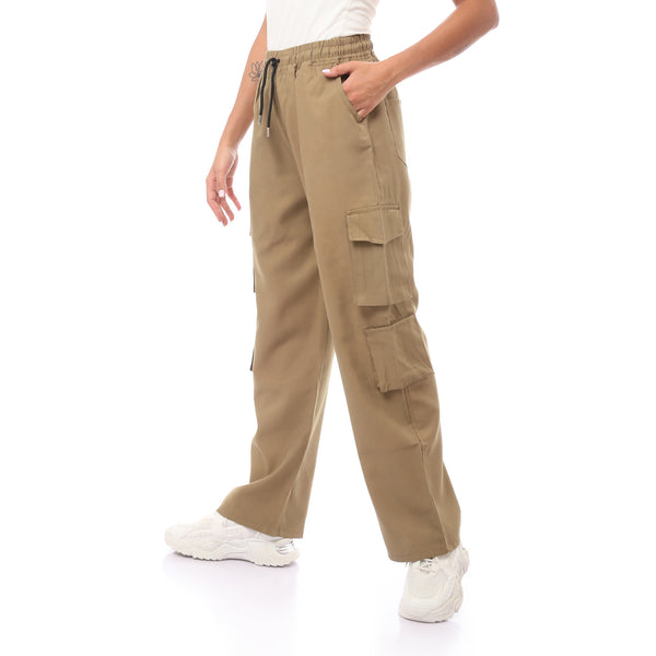 Slip On Brown Baggy Pants With Elastic Waist