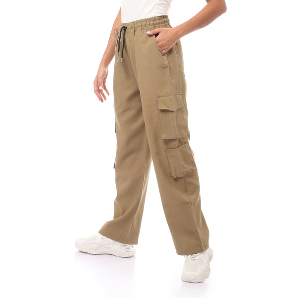 Slip On Brown Baggy Pants With Elastic Waist