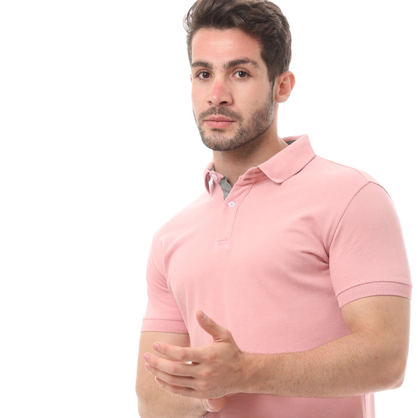 Solid Cotton Rose Buttoned Polo Shirt