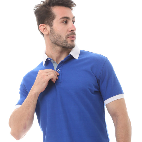 Royal Blue Solid Cotton Summer Polo Shirt