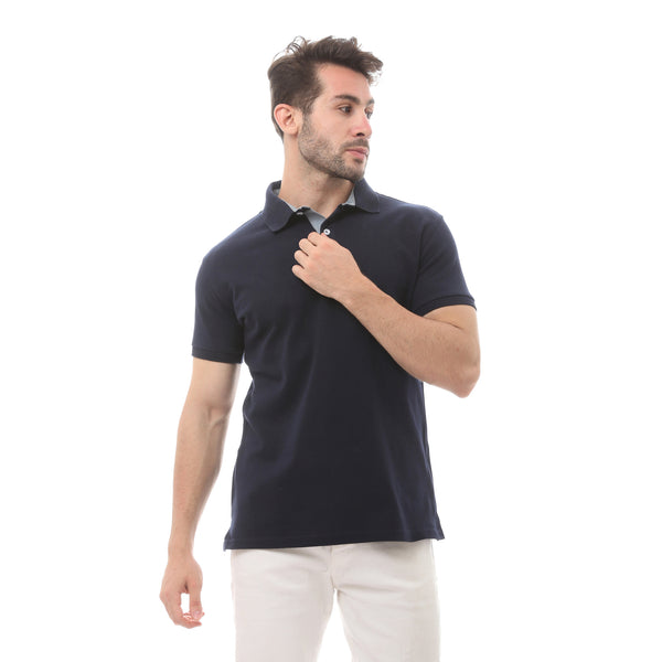 Navy Blue Cotton Short Sleeve Polo Shirt