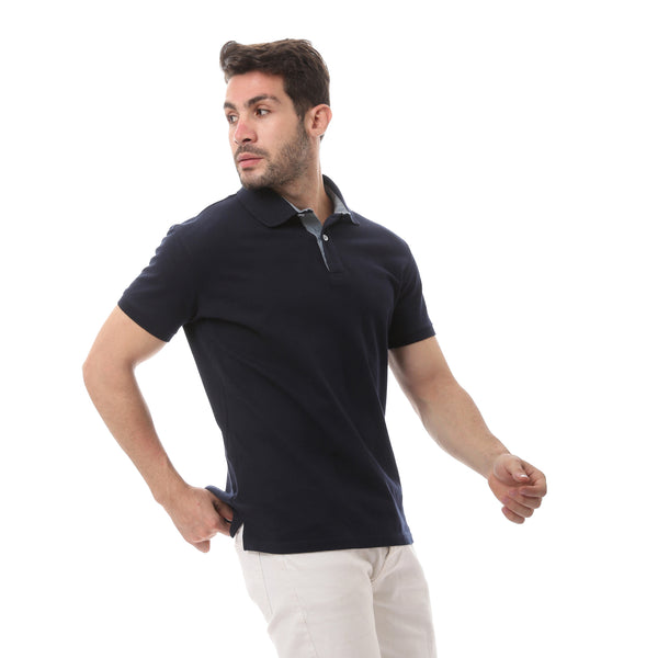 Navy Blue Cotton Short Sleeve Polo Shirt