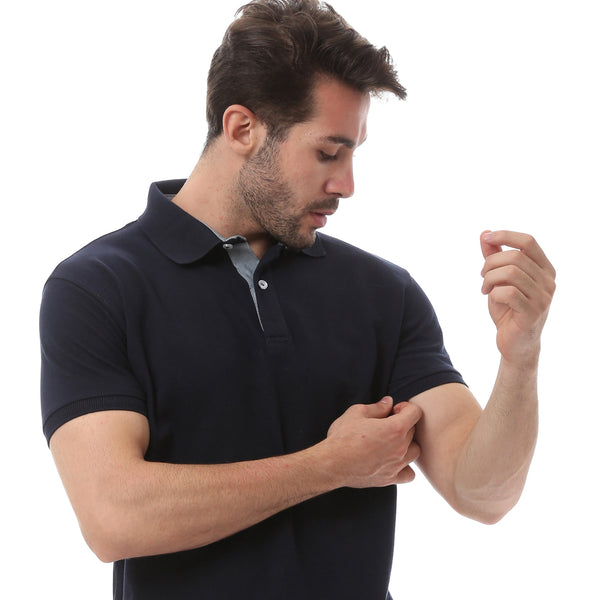 Navy Blue Cotton Short Sleeve Polo Shirt