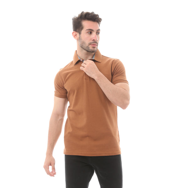Brown Cotton Buttoned Polo Shirt