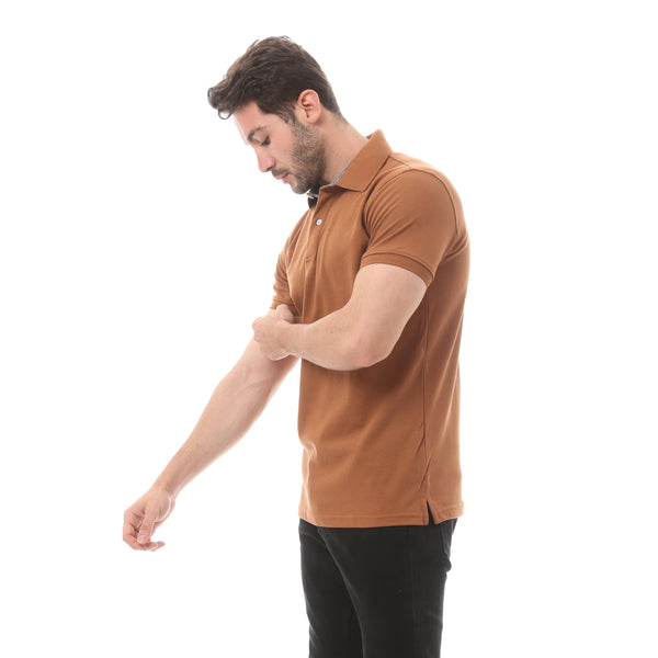 Brown Cotton Buttoned Polo Shirt