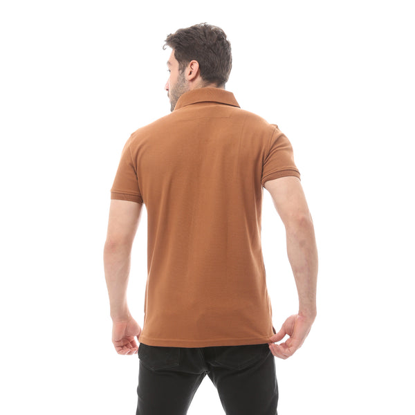 Brown Cotton Buttoned Polo Shirt