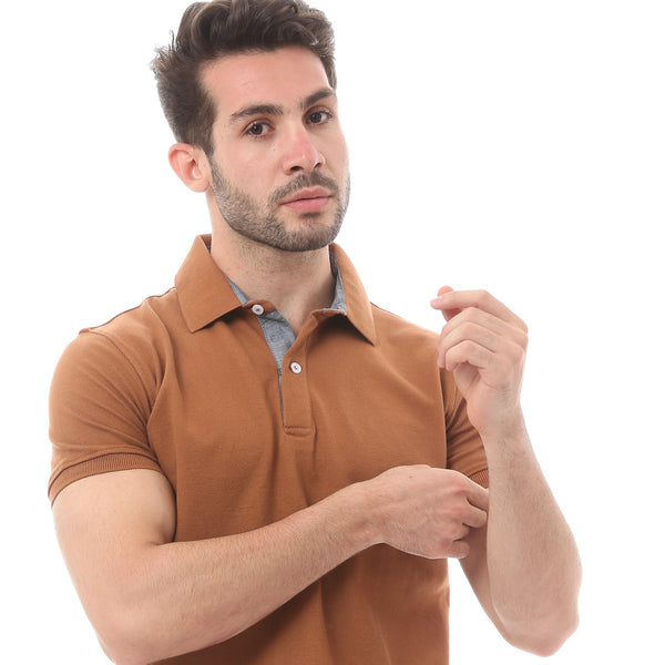 Brown Cotton Buttoned Polo Shirt