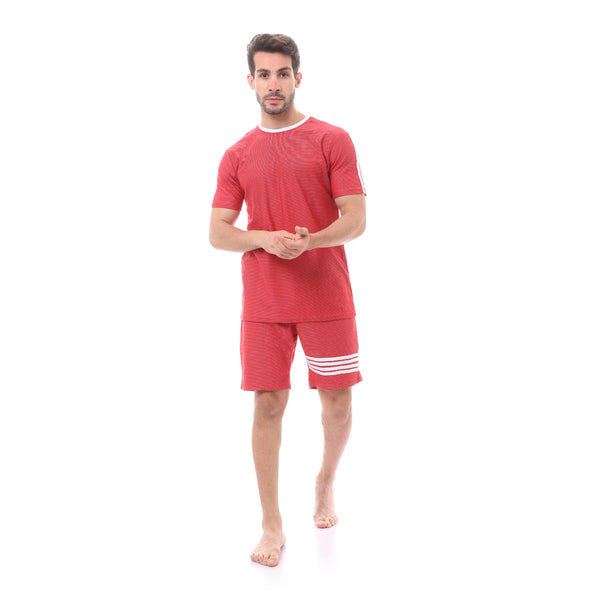 Red Striped Comfy Tee & Shorts Set