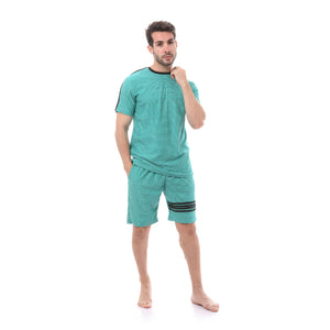 Green Striped Summer Tee & Shorts Set