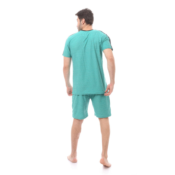 Green Striped Summer Tee & Shorts Set