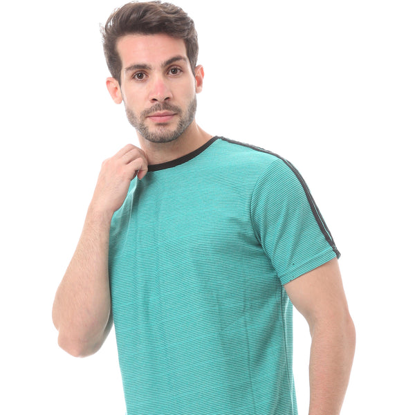 Green Striped Summer Tee & Shorts Set