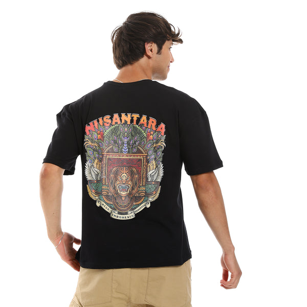 Short Sleeves Black Slip On Printed "Nusantara" Tee