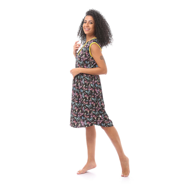 Butterfly Pattern Black Slip On Sleep Shirt