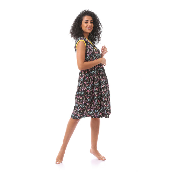 Butterfly Pattern Black Slip On Sleep Shirt