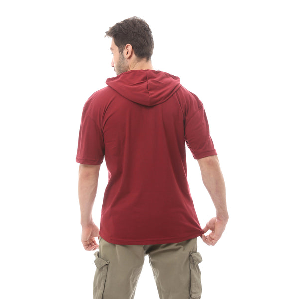 Hooded Burgundy Solid Slip On Tee