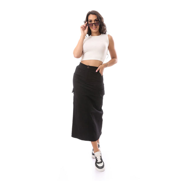 Black Cotton Cargo skirt