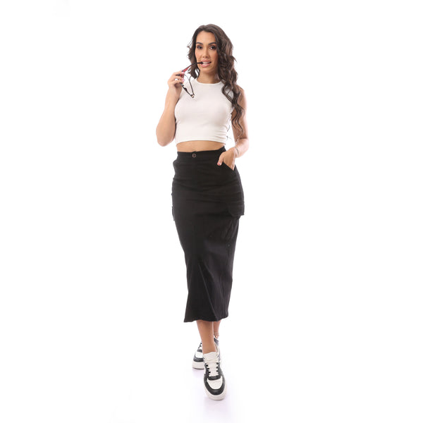 Black Cotton Cargo skirt