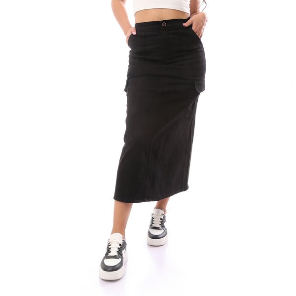 Black Cotton Cargo skirt