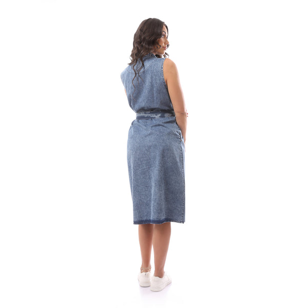 Jeans Blue Buttoned Sleeveless Dress