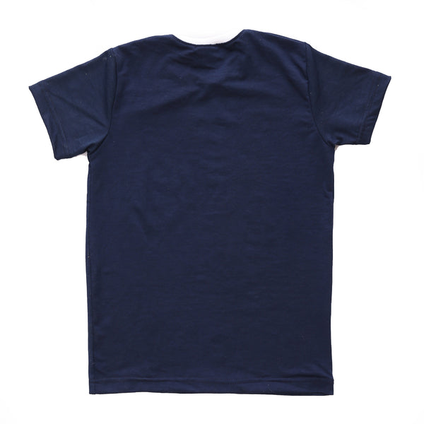 Boys Navy Blue Printed Short Sleeve Tee