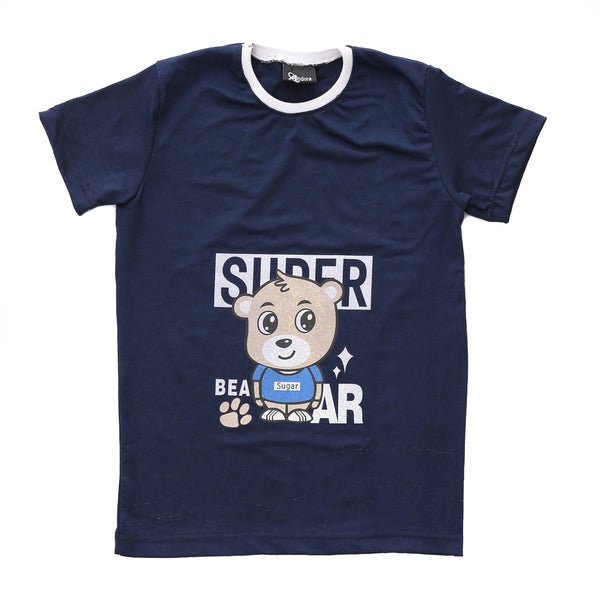 Boys Navy Blue Printed Short Sleeve Tee