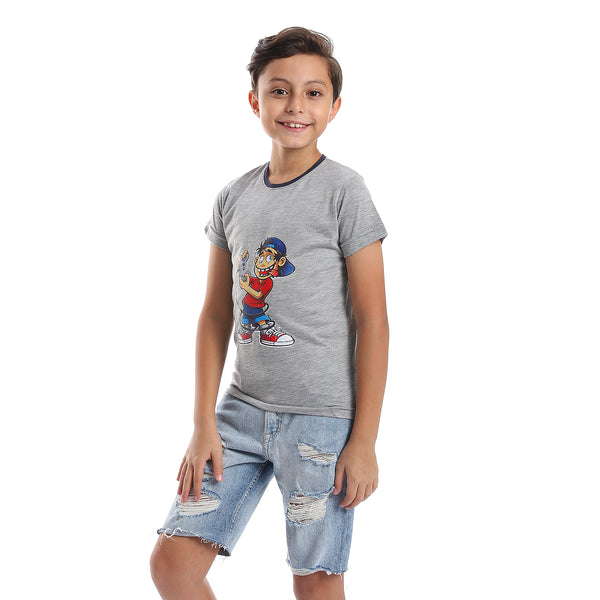 Printed Pattern Short Sleeves Boys T-Shirt - Heather Grey