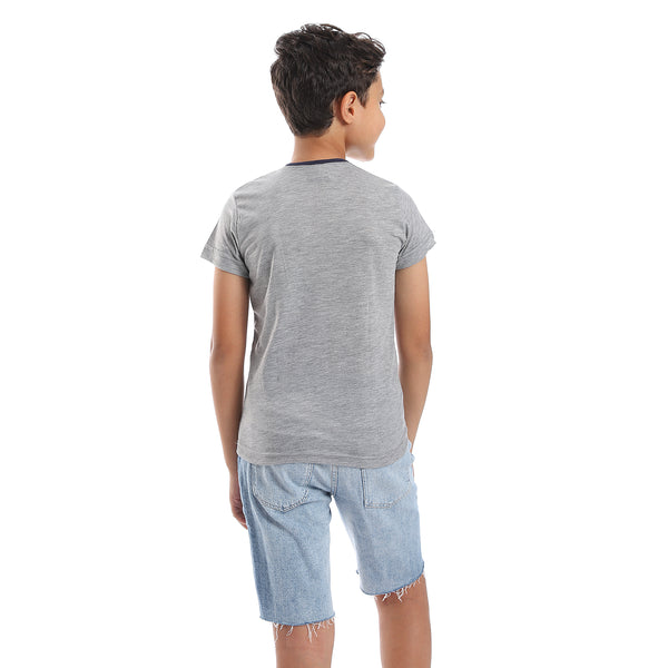 Printed Pattern Short Sleeves Boys T-Shirt - Heather Grey