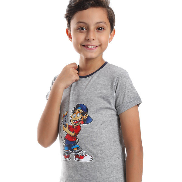 Printed Pattern Short Sleeves Boys T-Shirt - Heather Grey