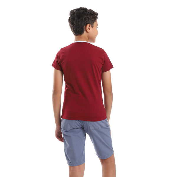 Printed Pattern Short Sleeves Boys T-Shirt - Burgundy