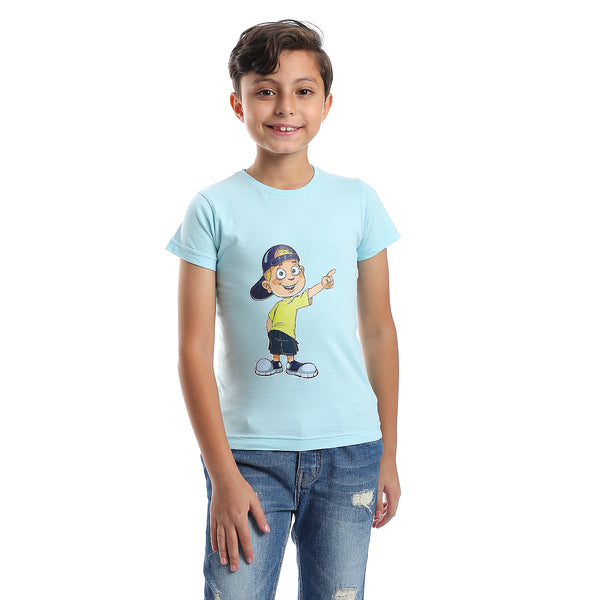 Printed Pattern Short Sleeves Boys T-Shirt - Light Blue