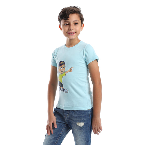 Printed Pattern Short Sleeves Boys T-Shirt - Light Blue