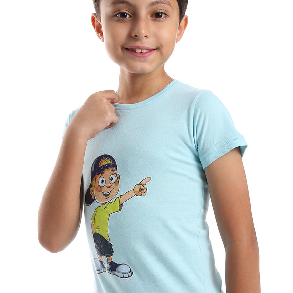 Printed Pattern Short Sleeves Boys T-Shirt - Light Blue