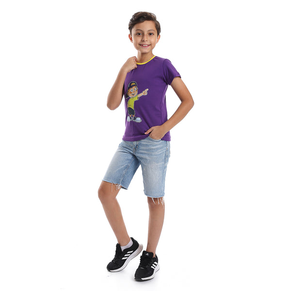 Printed Pattern Short Sleeves Boys T-Shirt - Purple