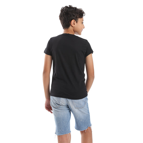 Printed Pattern Short Sleeves Boys T-Shirt - Black