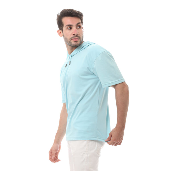 Light Blue Summer Cotton Hooded Tee