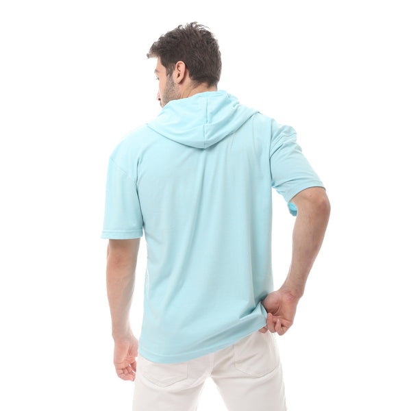 Light Blue Summer Cotton Hooded Tee