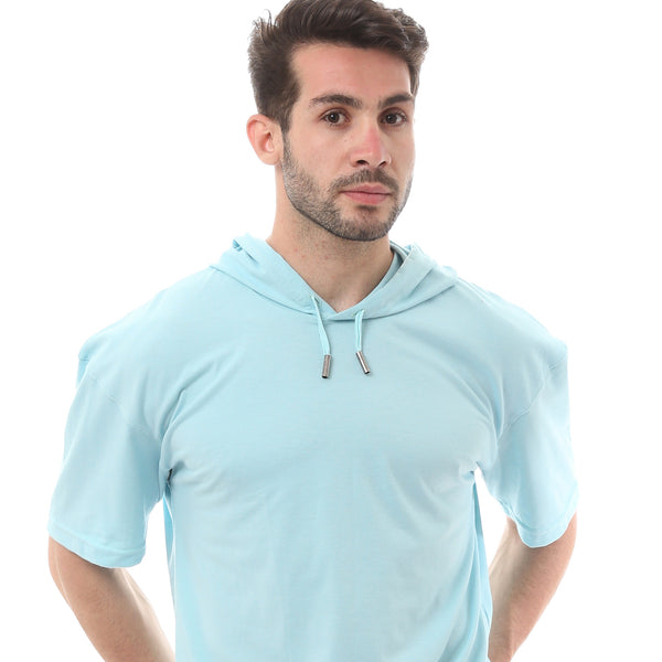 Light Blue Summer Cotton Hooded Tee