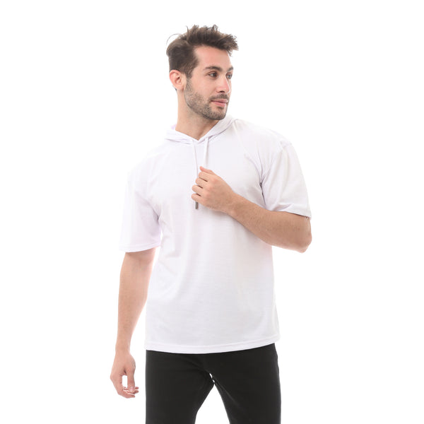 Hooded White Solid Slip On Tee