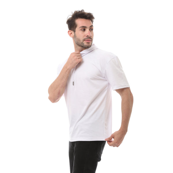 Hooded White Solid Slip On Tee