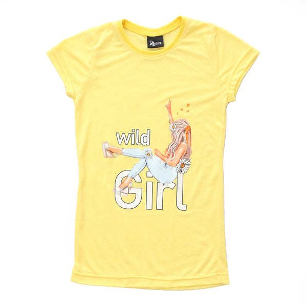 Girls 'Wild Girl' Printed Yellow Slip On Tee
