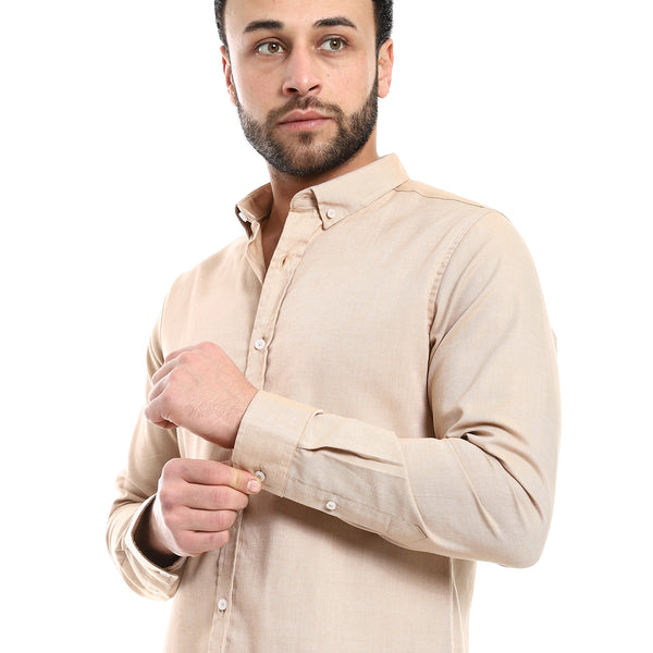Long Sleeves Casual Button Down Shirt - Heather Beige