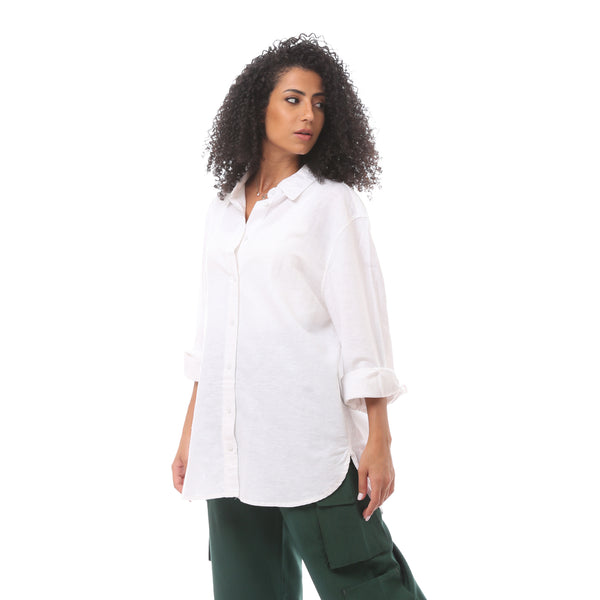 White Solid Turn Down Collar Blouse