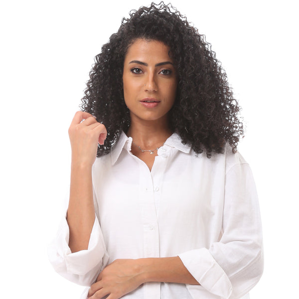 White Solid Turn Down Collar Blouse
